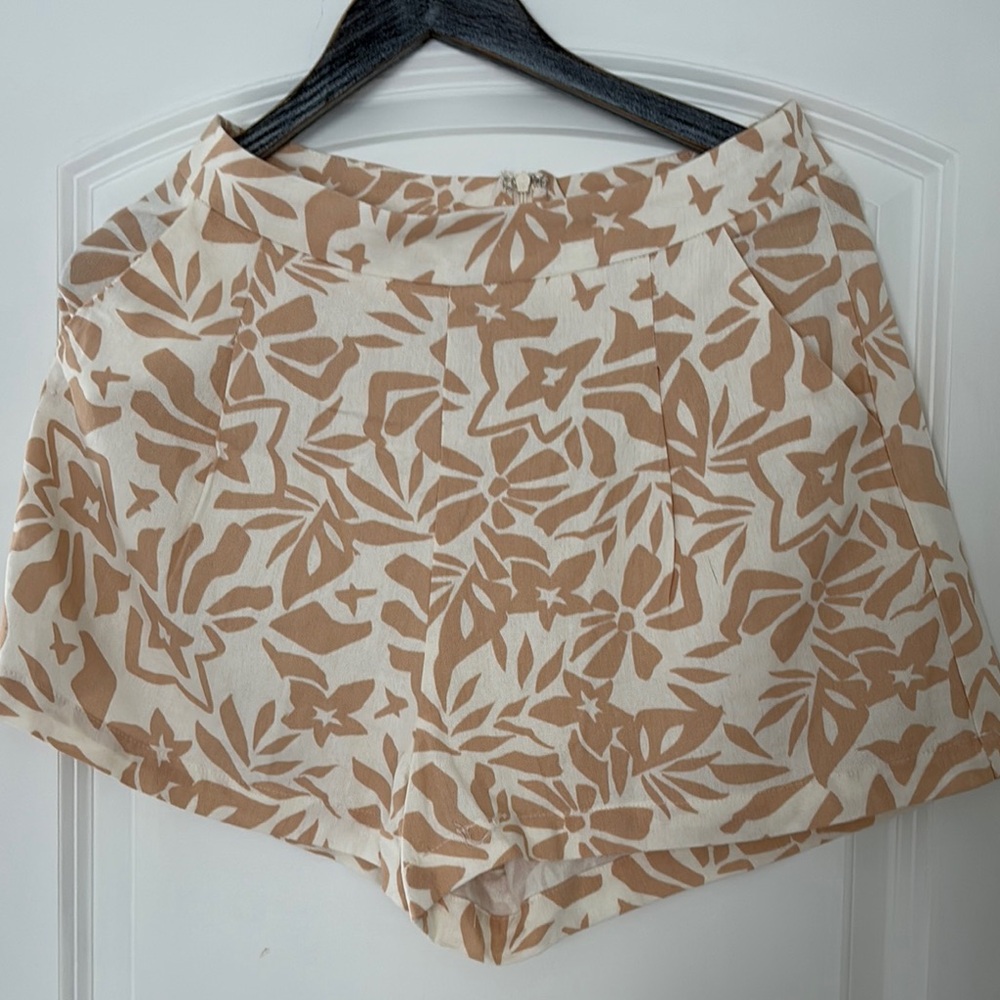 Olivaceous High Waist Floral Cream and Brown Shorts